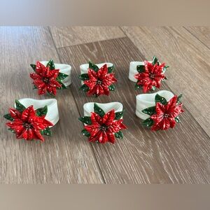 Vintage Home Poinsettia Christmas Napkin Ring Holders Set of 6